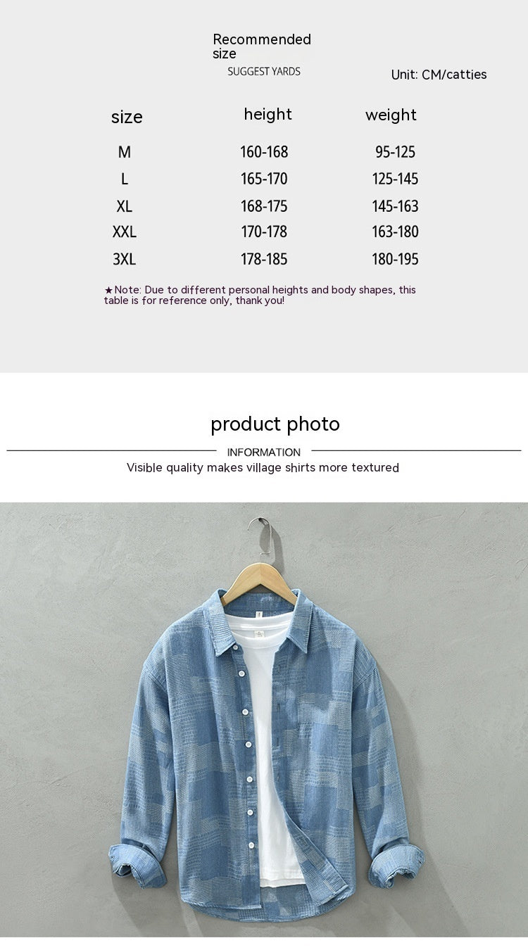 Jacquard Color Matching Casual Denim Long-sleeved Shirt