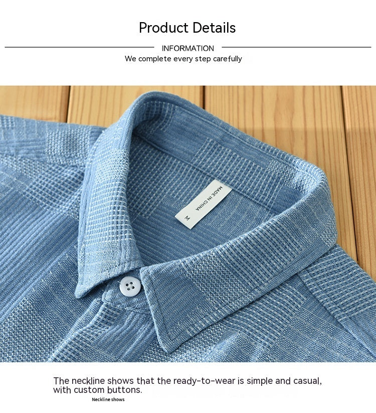 Jacquard Color Matching Casual Denim Long-sleeved Shirt