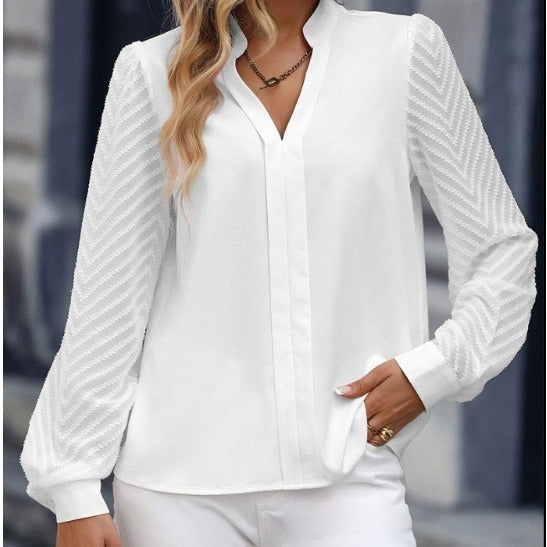 Autumn Fashion Ladies Chiffon Patchwork Long Sleeve Solid Color Shirt